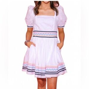 NWT English Factory White Poplin Dress w/ Ric Rac Trim Size Medium MSRP $140